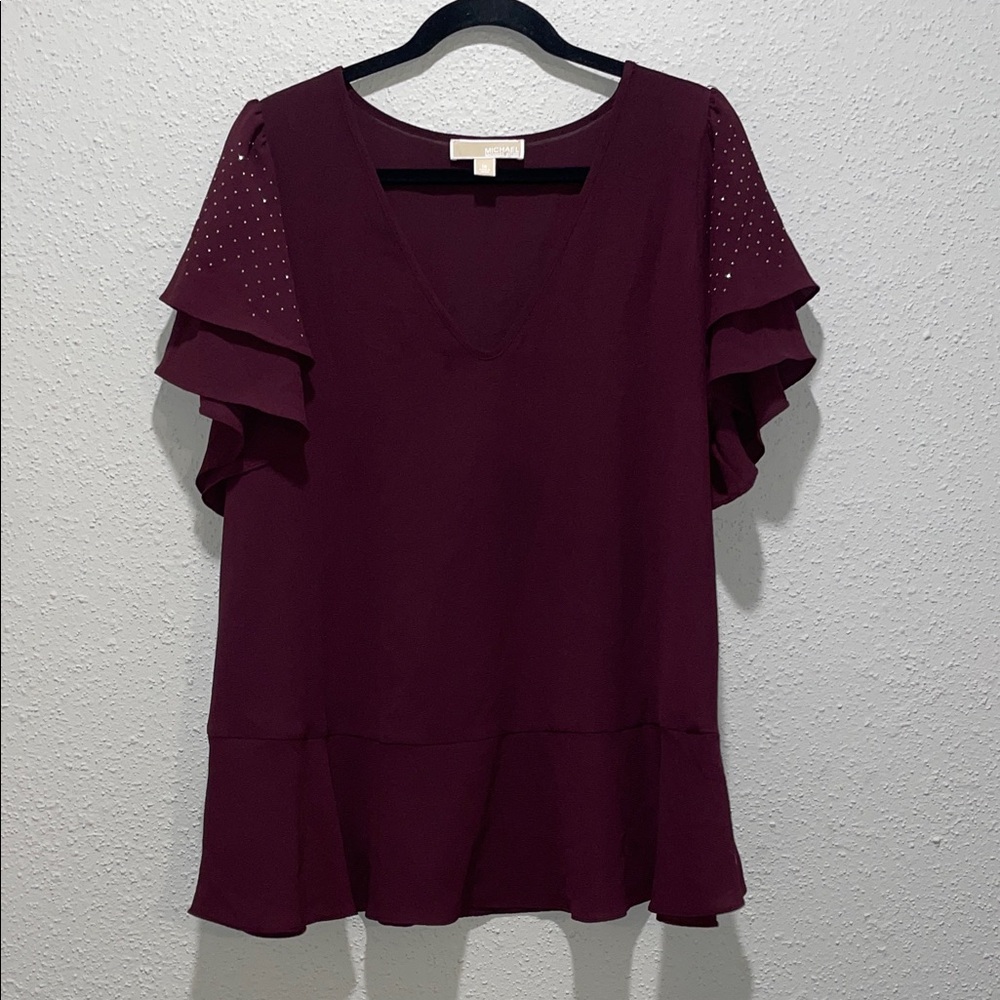 Michael Kors Deep Burgundy Ruffle Blouse